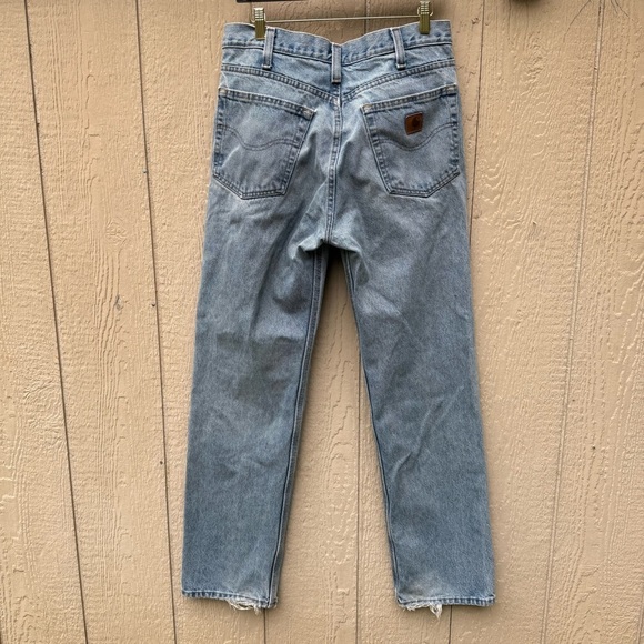 Worn Carhartt Relaxed Jeans Work Pants Men’s 32x34 Light Denim - Picture 4 of 7